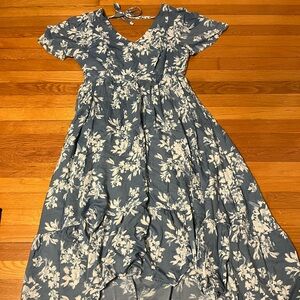 Torrid Floral V-Neck Midi Dress in Blue and White